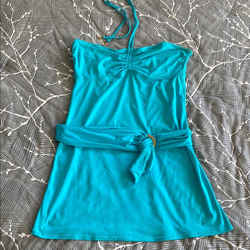 Turquoise Halter Beach Dress with Belt